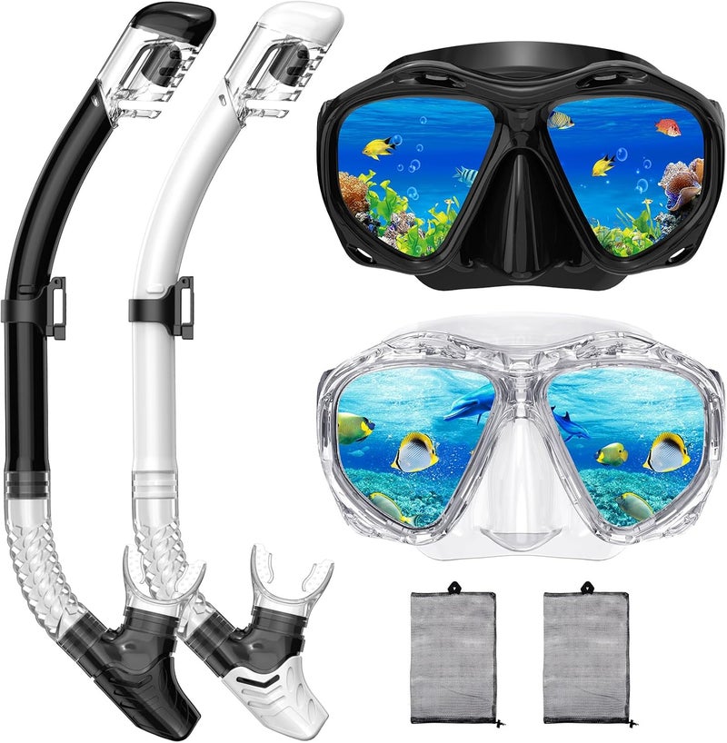 wutrye Snorkeling Gear for Adults, Dry Top Snorkel Mask Set, Diving Scuba Mask, Swimming Goggles with Nose Cover, HD Tempered Glass Panoramic Swim Freediving Anti-Leak Anti-Fog Travel Packages - Image 1